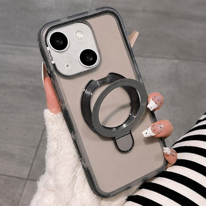 For iPhone 15 Dual-Color Translucent Matte Phone Case with Holder - Black - EDA009950109F