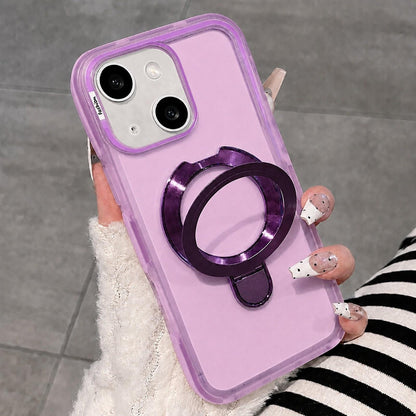 For iPhone 14 / 13 Dual-Color Translucent Matte Phone Case with Holder - Purple - EDA009950110B
