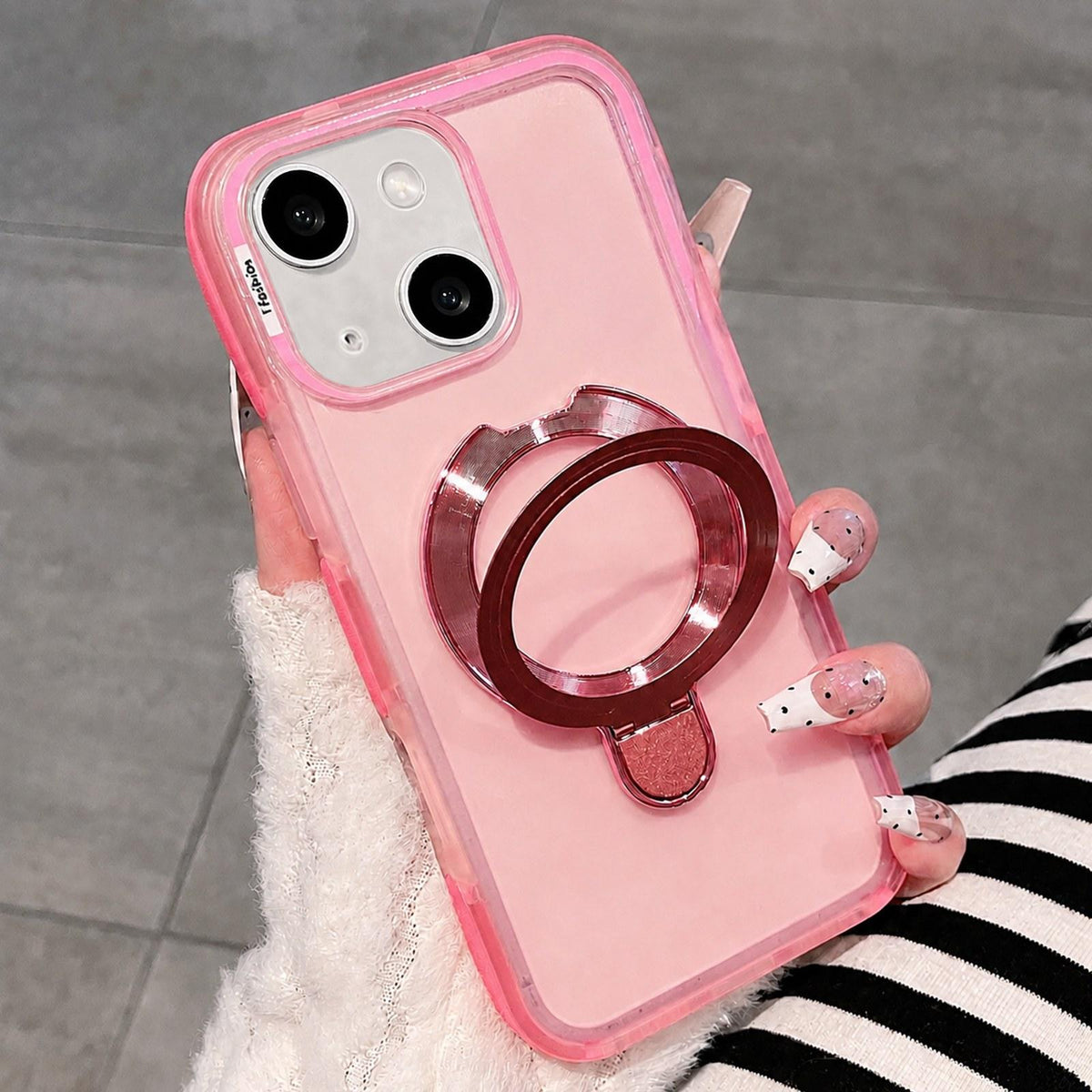 For iPhone 14 / 13 Dual-Color Translucent Matte Phone Case with Holder - Pink - EDA009950110D