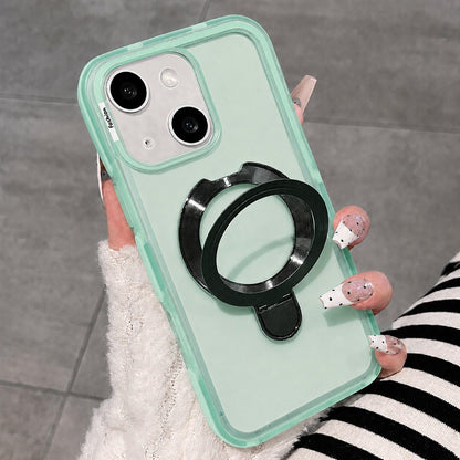 For iPhone 14 / 13 Dual-Color Translucent Matte Phone Case with Holder - Green - EDA009950110E
