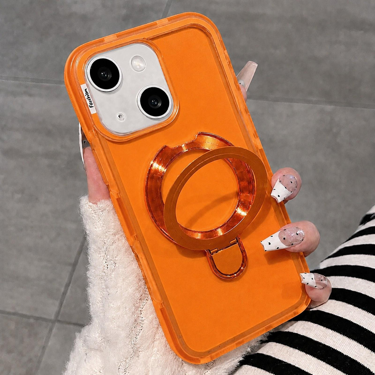 For iPhone 14 / 13 Dual-Color Translucent Matte Phone Case with Holder - Orange - EDA009950110G