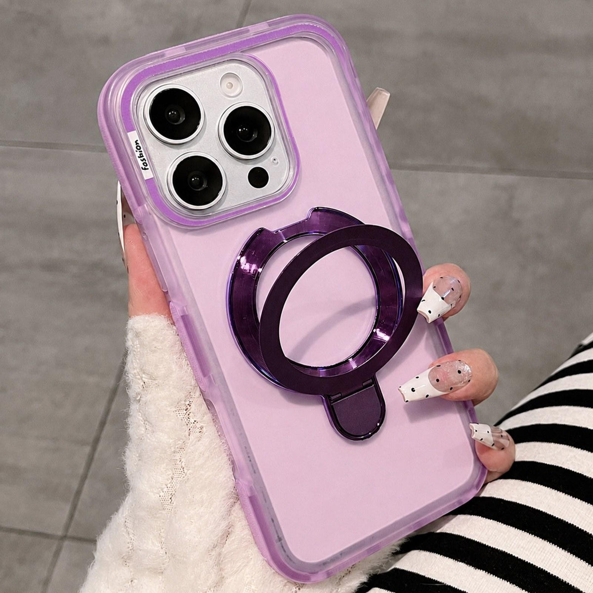 For iPhone 14 Pro Max Dual-Color Translucent Matte Phone Case with Holder - Purple - EDA009950112B