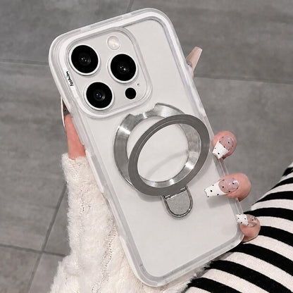 For iPhone 13 Pro Max Dual-Color Translucent Matte Phone Case with Holder - White - EDA009950113C