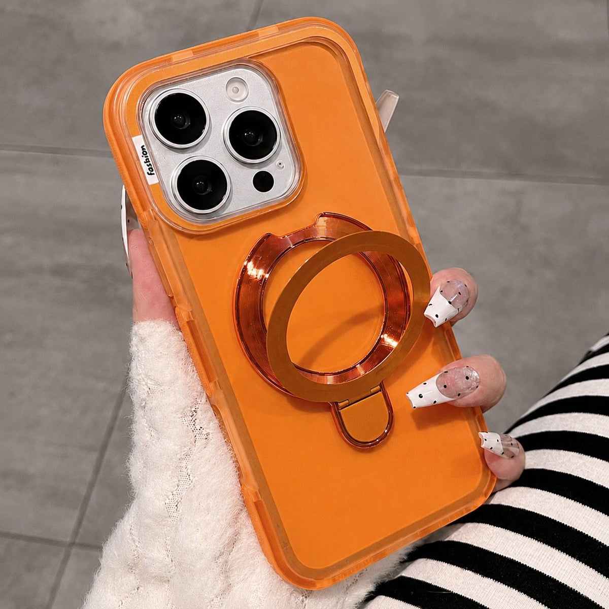 For iPhone 13 Pro Max Dual-Color Translucent Matte Phone Case with Holder - Orange - EDA009950113G