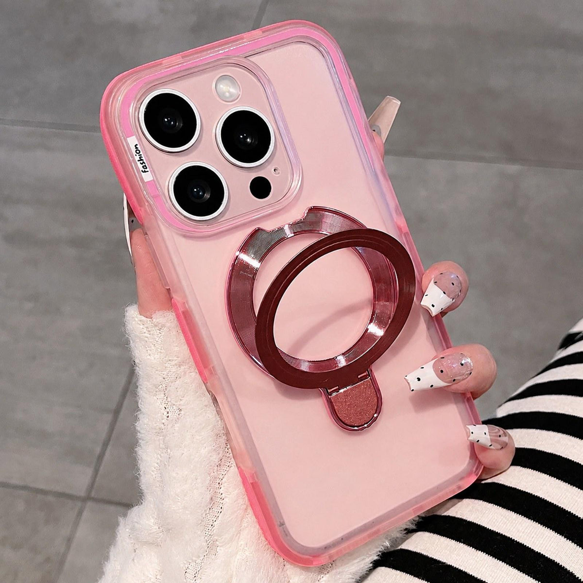 For iPhone 13 Pro Dual-Color Translucent Matte Phone Case with Holder - Pink - EDA009950114D