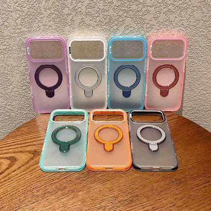 For iPhone 17 Dual-Color Translucent Matte Phone Case with Holder - Black - EDA009950103F
