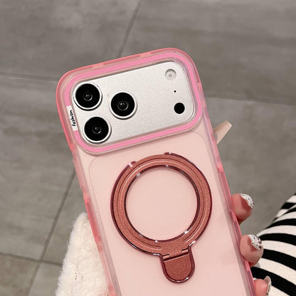 For iPhone 17 Dual-Color Translucent Matte Phone Case with Holder - Black - EDA009950103F