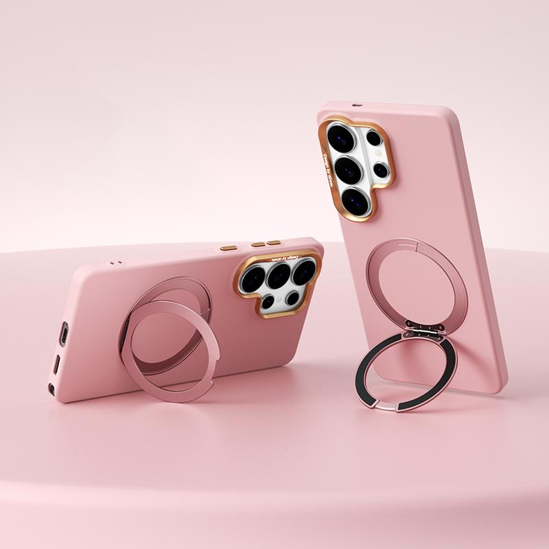 For Galaxy S26 Ultra 5G ABEEL Lightweight Zero Skin Feel Magnetic PC Phone Case with Holder - Pink - EDA009950501B