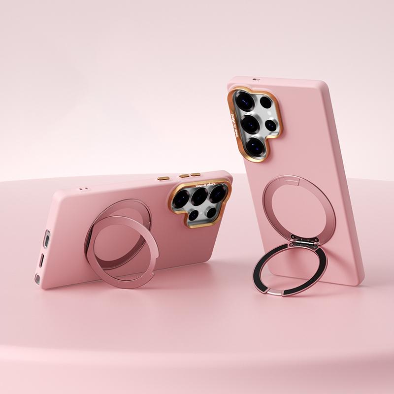 For Galaxy S25 Ultra 5G ABEEL Lightweight Zero Skin Feel Magnetic PC Phone Case with Holder - Pink - EDA009950503B