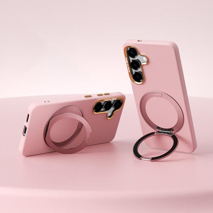 For Galaxy S25 5G ABEEL Lightweight Zero Skin Feel Magnetic PC Phone Case with Holder - Pink - EDA009950504B