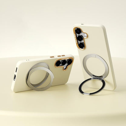 For Galaxy S25 5G ABEEL Lightweight Zero Skin Feel Magnetic PC Phone Case with Holder - Yellow - EDA009950504D