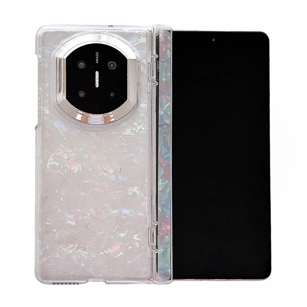 For Huawei Mate X5 Spring Hinge Pearlescent Shell Texture Phone Case - Pink Green - EDA009950701A