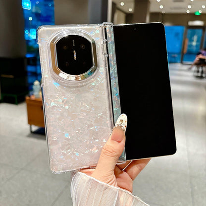 For Huawei Mate X7 Spring Hinge Pearlescent Shell Texture Phone Case - Pink Green - EDA009950703A