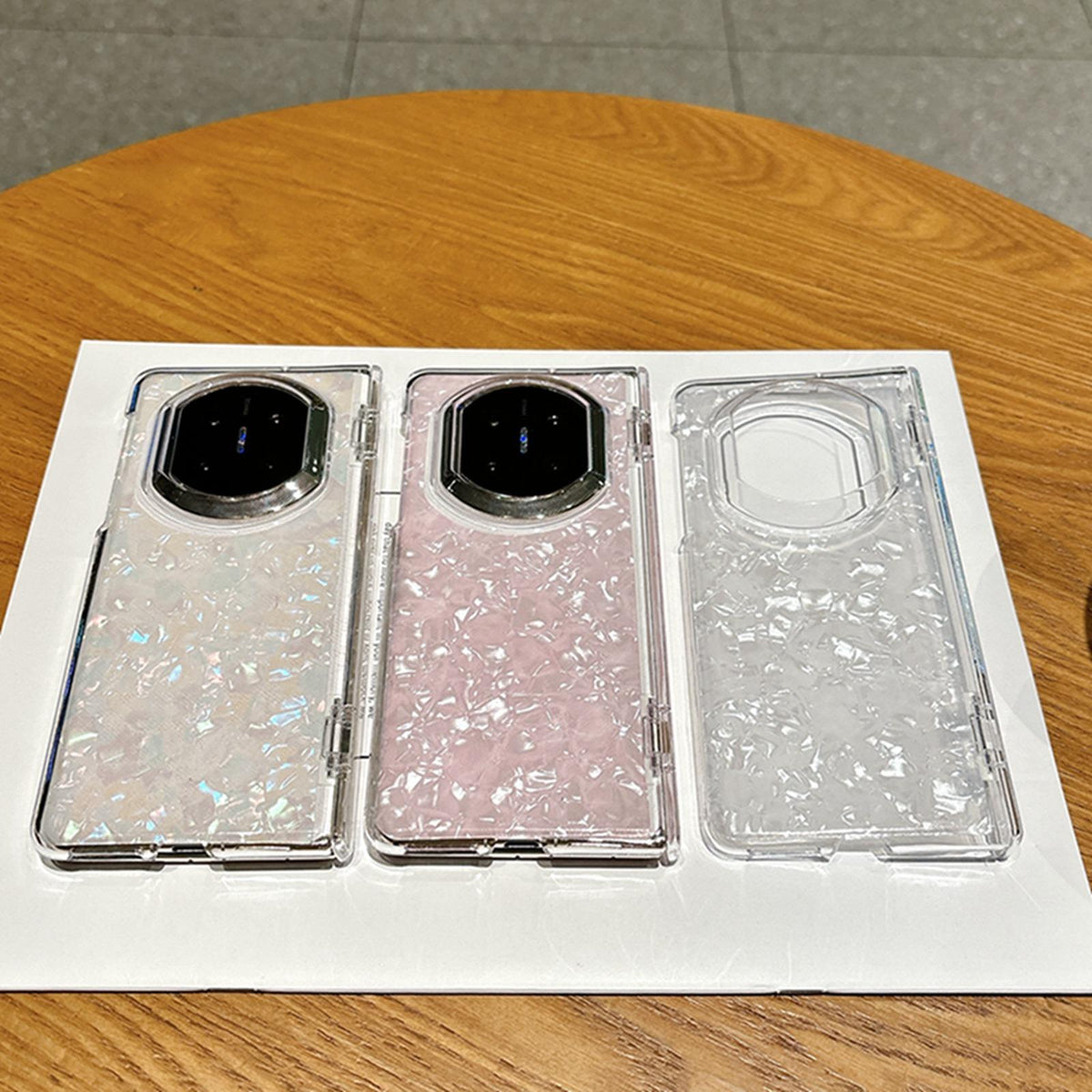 For Huawei Mate X6 Spring Hinge Pearlescent Shell Texture Phone Case - Pink Green - EDA009950702A