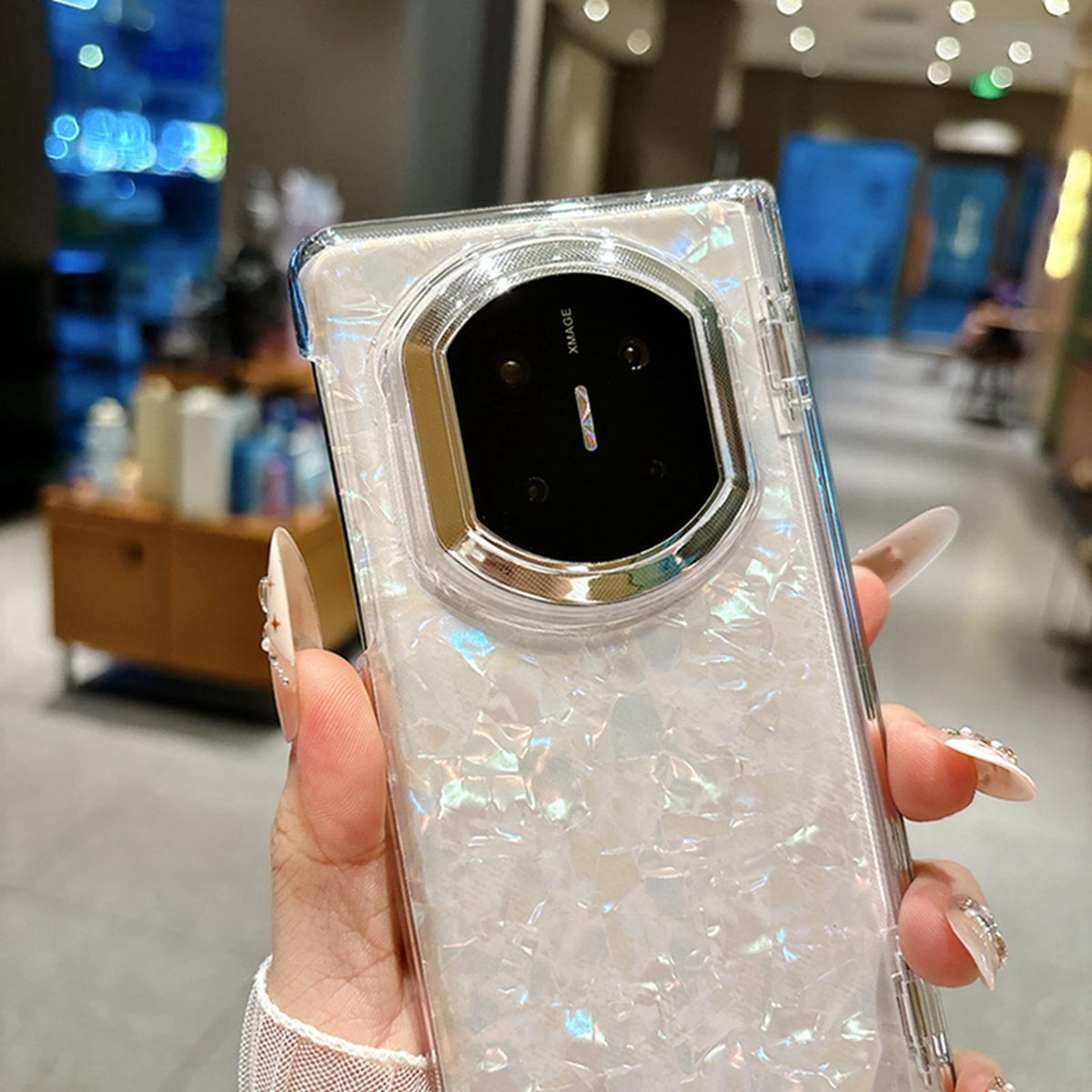 For Huawei Mate X6 Spring Hinge Pearlescent Shell Texture Phone Case - Pink Green - EDA009950702A