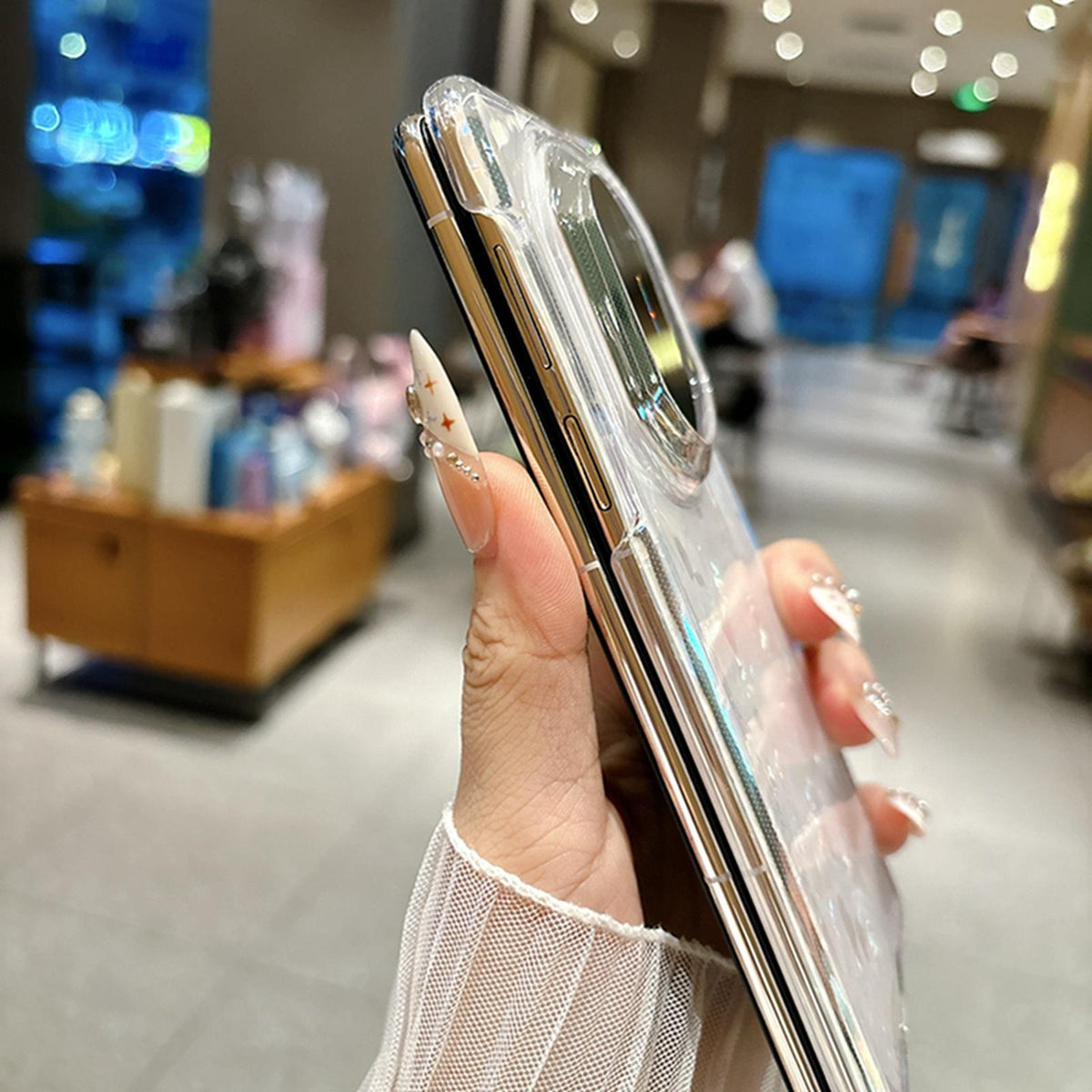 For Huawei Mate X6 Spring Hinge Pearlescent Shell Texture Phone Case - Pink Green - EDA009950702A