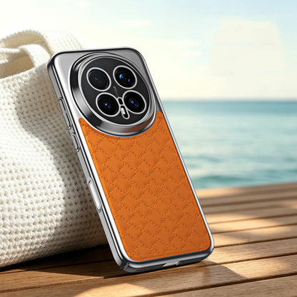 For Honor Magic8 Rhombus Texture Magnetic Vegan Leather Phone Case - Orange - EDA009951001D