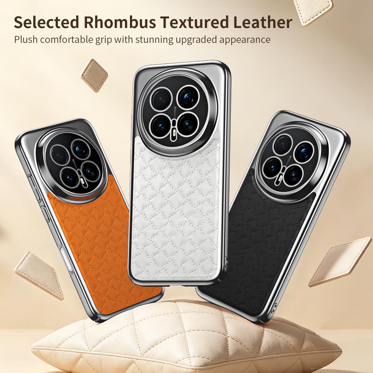 For Honor Magic8 Pro Rhombus Texture Magnetic Vegan Leather Phone Case - White - EDA009951002A