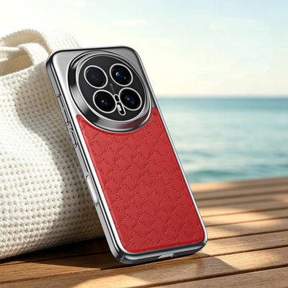 For Honor Magic8 Pro Rhombus Texture Magnetic Vegan Leather Phone Case - Red - EDA009951002C