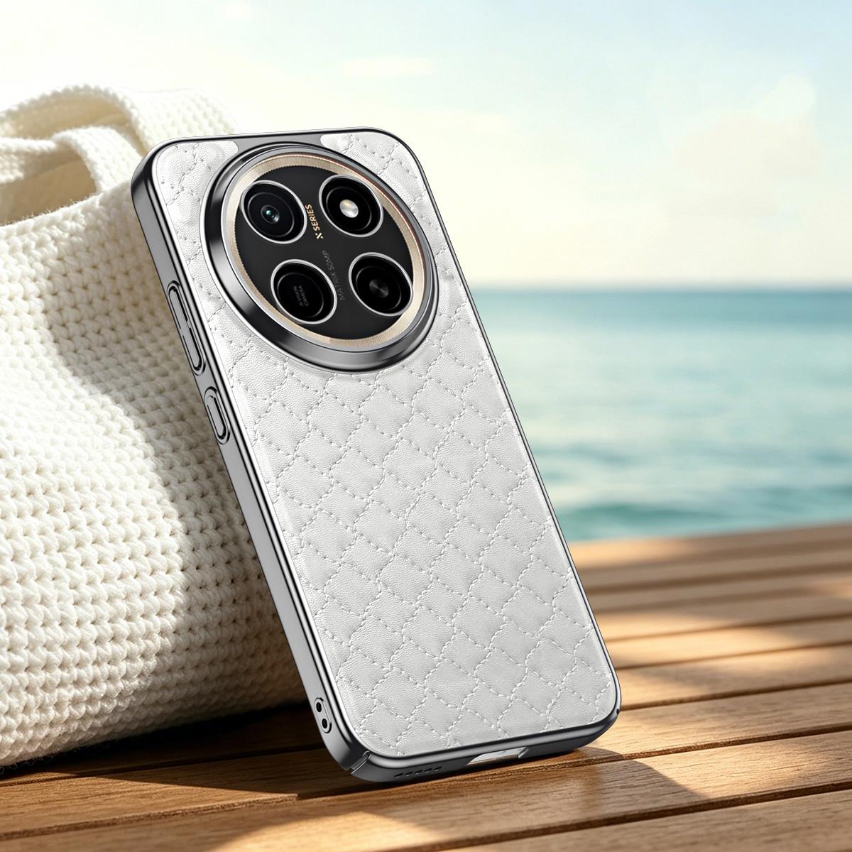 For Honor X80 Pro Max 5G Rhombus Texture Magnetic Vegan Leather Phone Case - White - EDA009951003A