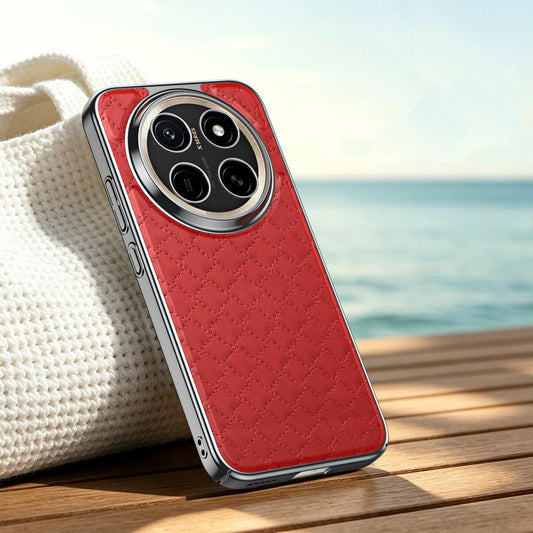 For Honor X80 Pro Max 5G Rhombus Texture Magnetic Vegan Leather Phone Case - Red - EDA009951003C