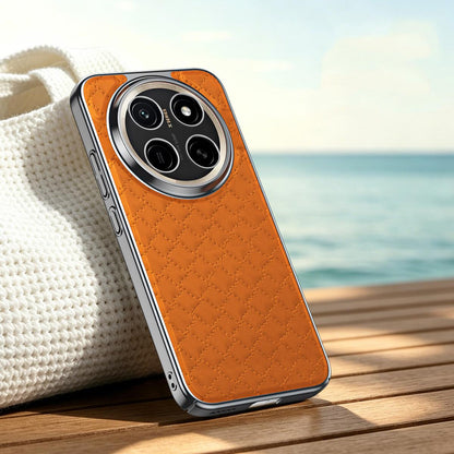 For Honor X80 Pro Max 5G Rhombus Texture Magnetic Vegan Leather Phone Case - Orange - EDA009951003D