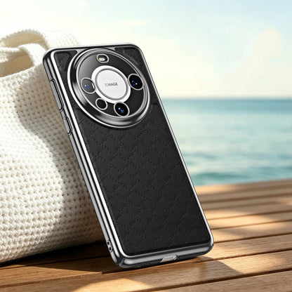 For Huawei Mate 60 Pro Rhombus Texture Magnetic Vegan Leather Phone Case - Black - EDA009951202B