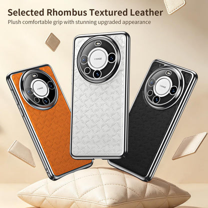 For Huawei Mate 60 Pro Rhombus Texture Magnetic Vegan Leather Phone Case - Black - EDA009951202B