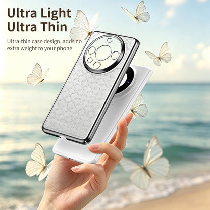 For Huawei Mate 60 Pro Rhombus Texture Magnetic Vegan Leather Phone Case - Black - EDA009951202B
