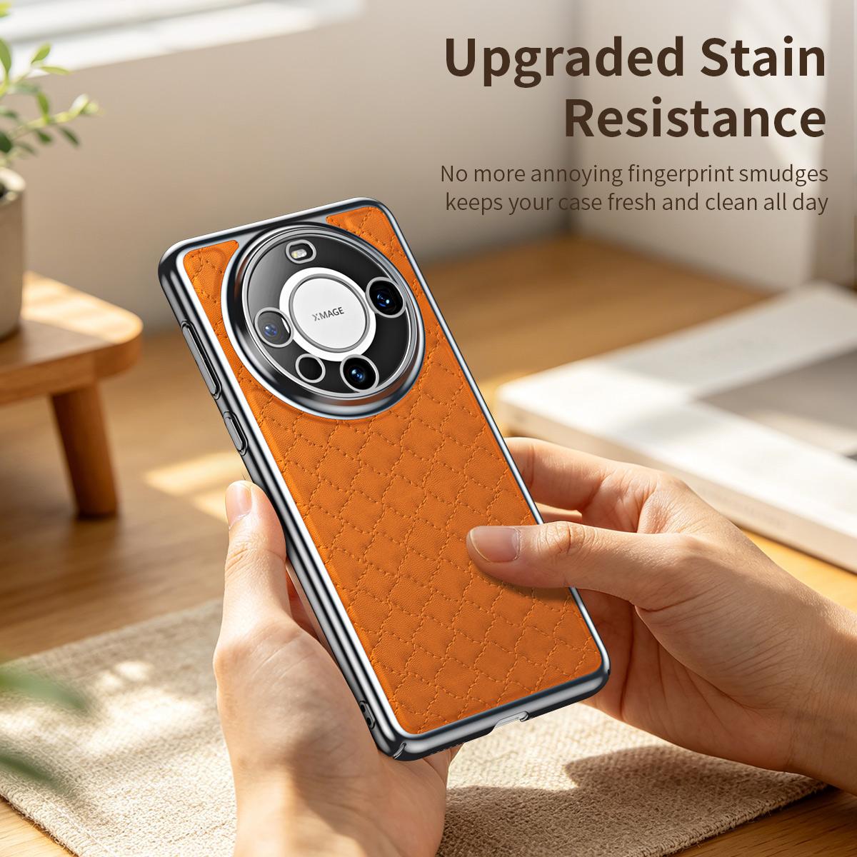 For Huawei Mate 60 Pro Rhombus Texture Magnetic Vegan Leather Phone Case - Red - EDA009951202C