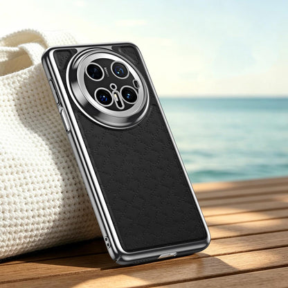 For Huawei Mate 70 Rhombus Texture Magnetic Vegan Leather Phone Case - Black - EDA009951203B