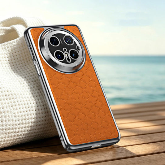 For Huawei Mate 70 Pro Rhombus Texture Magnetic Vegan Leather Phone Case - Orange - EDA009951204D