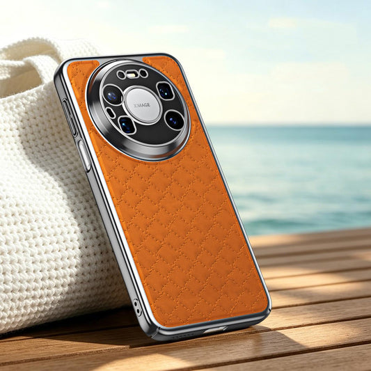 For Huawei Mate 80 Pro Max Rhombus Texture Magnetic Vegan Leather Phone Case - Orange - EDA009951206D