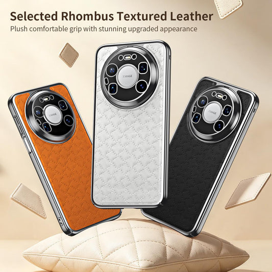 For Huawei Mate 80 Pro Max Rhombus Texture Magnetic Vegan Leather Phone Case - Orange - EDA009951206D
