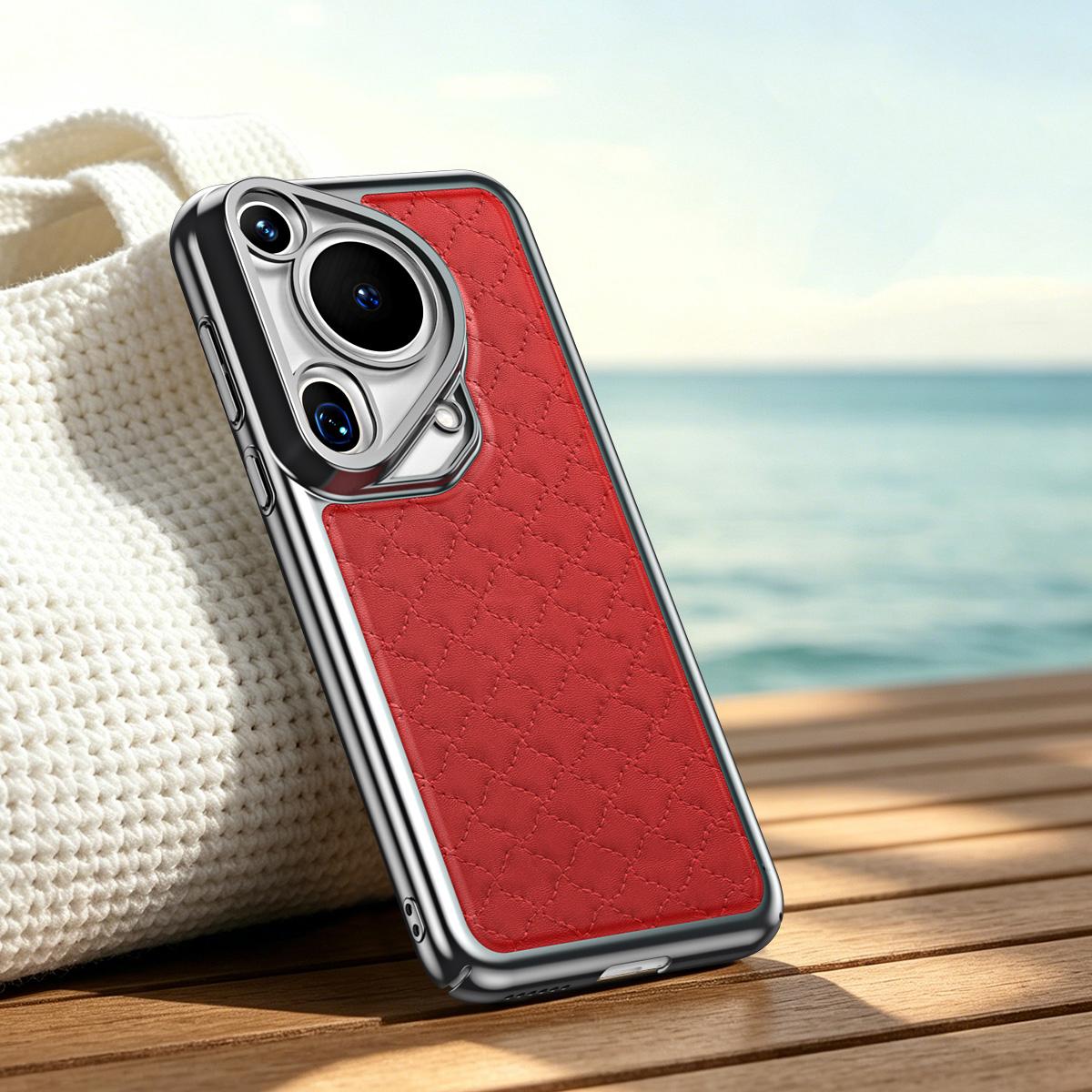 For Huawei Pura 70 Ultra Rhombus Texture Magnetic Vegan Leather Phone Case - Red - EDA009951212C