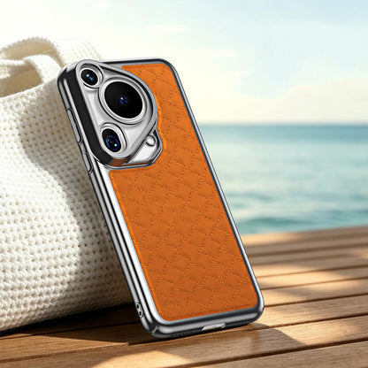 For Huawei Pura 70 Ultra Rhombus Texture Magnetic Vegan Leather Phone Case - Orange - EDA009951212D