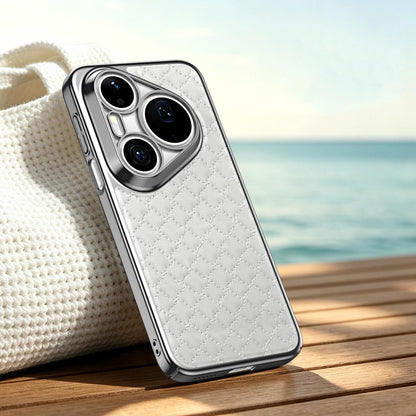 For Huawei Pura 80 Pro 5G Rhombus Texture Magnetic Vegan Leather Phone Case - White - EDA009951214A