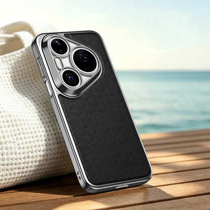 For Huawei Pura 80 Pro 5G Rhombus Texture Magnetic Vegan Leather Phone Case - Black - EDA009951214B