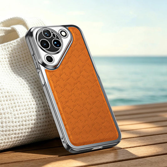 For Huawei Pura 90 5G Rhombus Texture Magnetic Vegan Leather Phone Case - Orange - EDA009951216D