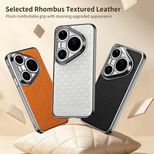 For Huawei Pura 90 5G Rhombus Texture Magnetic Vegan Leather Phone Case - Orange - EDA009951216D