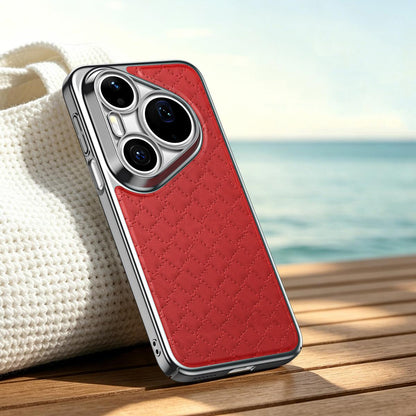 For Huawei Pura 90 Pro 5G Rhombus Texture Magnetic Vegan Leather Phone Case - Red - EDA009951217C