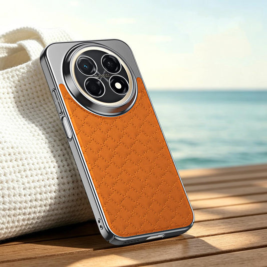 For Huawei Enjoy 90 Pro Max 5G Rhombus Texture Magnetic Vegan Leather Phone Case - Orange - EDA009951219D