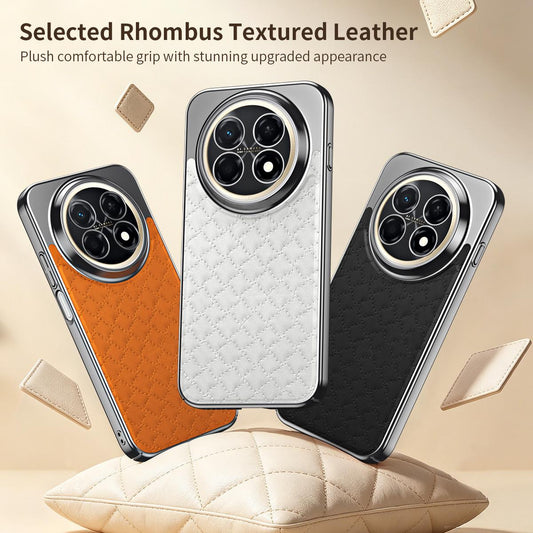For Huawei Enjoy 90 Pro Max 5G Rhombus Texture Magnetic Vegan Leather Phone Case - Orange - EDA009951219D