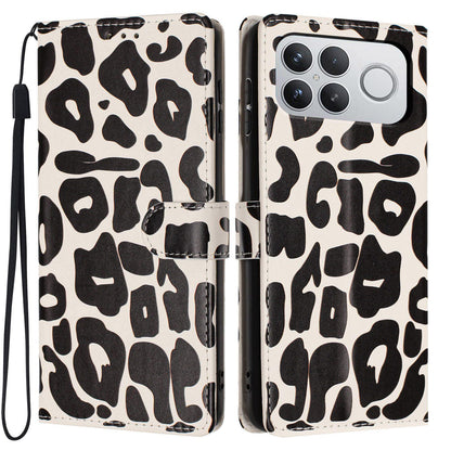 For Redmi K90 Pro Max / Poco F8 Ultra Leopard Print Wallet Vegan Leather Phone Case with Lanyard(Black)