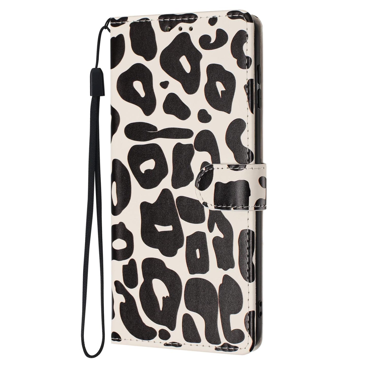 For Redmi K90 Pro Max / Poco F8 Ultra Leopard Print Wallet Vegan Leather Phone Case with Lanyard(Black)