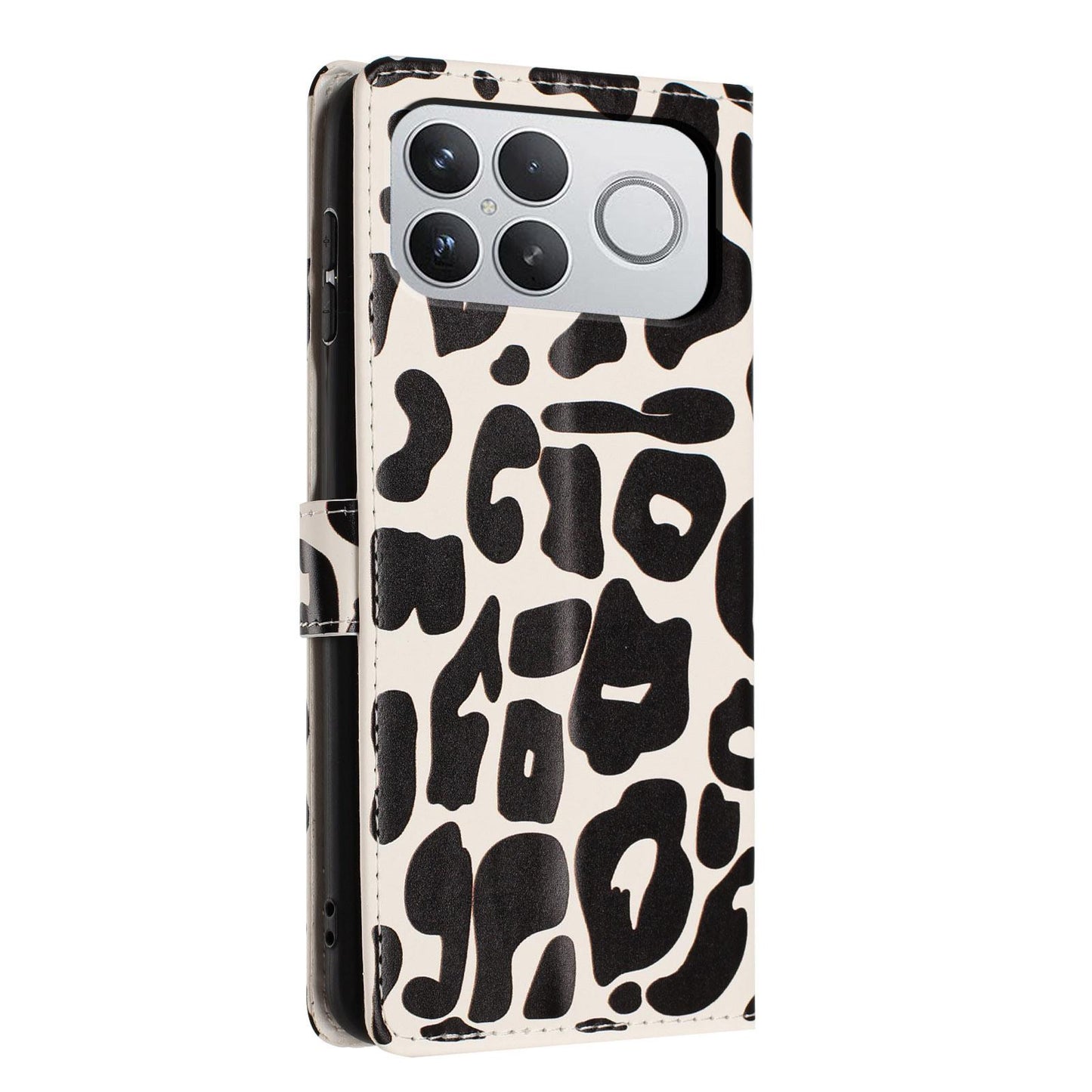 For Redmi K90 Pro Max / Poco F8 Ultra Leopard Print Wallet Vegan Leather Phone Case with Lanyard(Black)