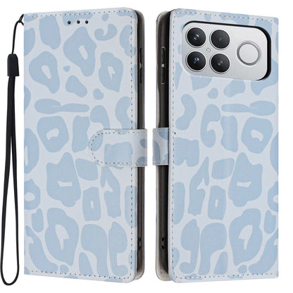 For Redmi K90 Pro Max / Poco F8 Ultra Leopard Print Wallet Vegan Leather Phone Case with Lanyard(Sky Blue)