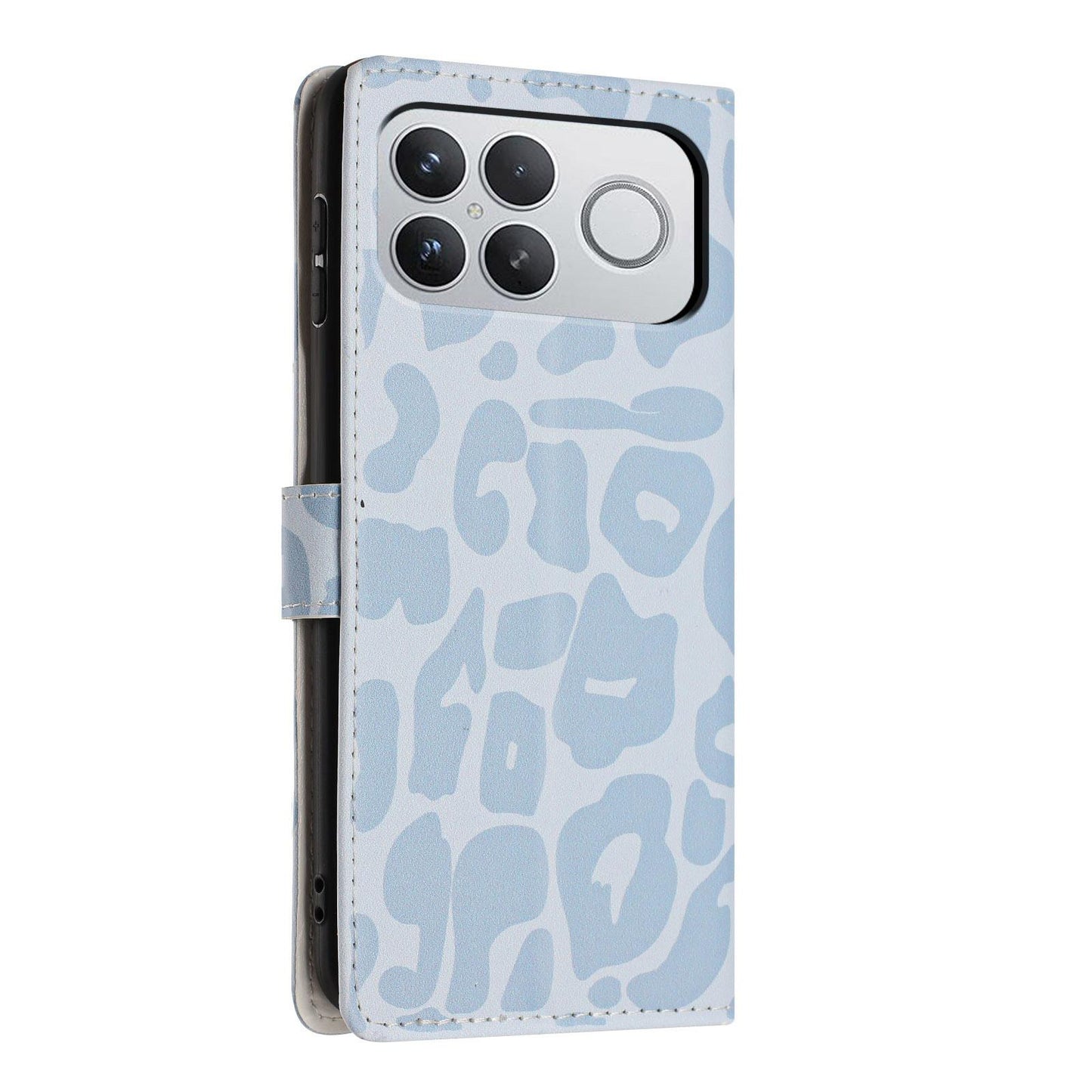 For Redmi K90 Pro Max / Poco F8 Ultra Leopard Print Wallet Vegan Leather Phone Case with Lanyard(Sky Blue)