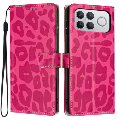 For Redmi K90 Pro Max / Poco F8 Ultra Leopard Print Wallet Vegan Leather Phone Case with Lanyard(Rose Red)