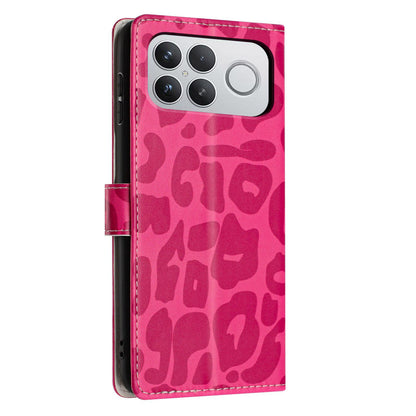 For Redmi K90 Pro Max / Poco F8 Ultra Leopard Print Wallet Vegan Leather Phone Case with Lanyard(Rose Red)
